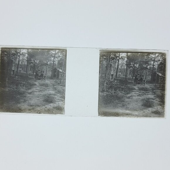 1920s glass stereo Wood Campsite Model T Ford Man and Son Chimney building